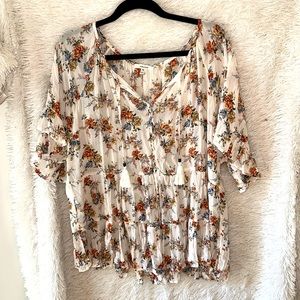 Floral Flutter Sleeve Blouse